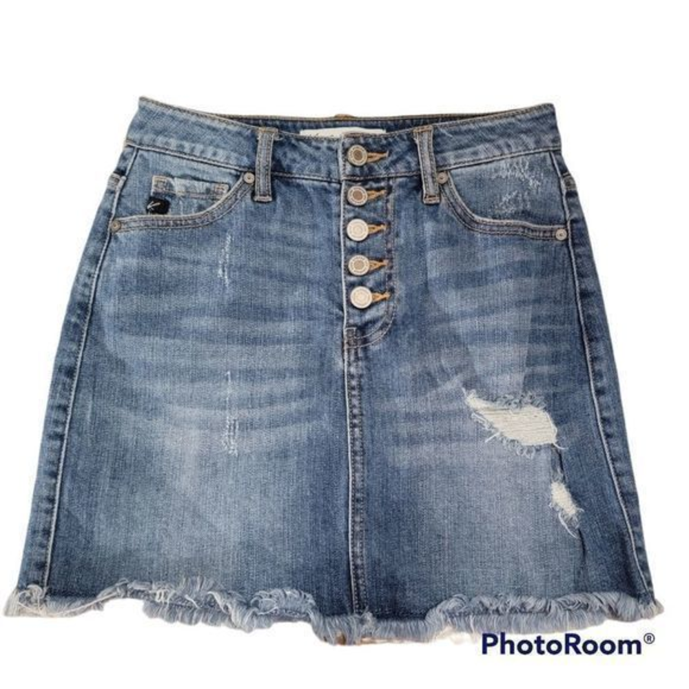 Kancan‎ denim skirt distressed button fly raw hem size 23